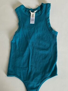 Happily Grey turquoise ribbed scoop bodysuit s/m